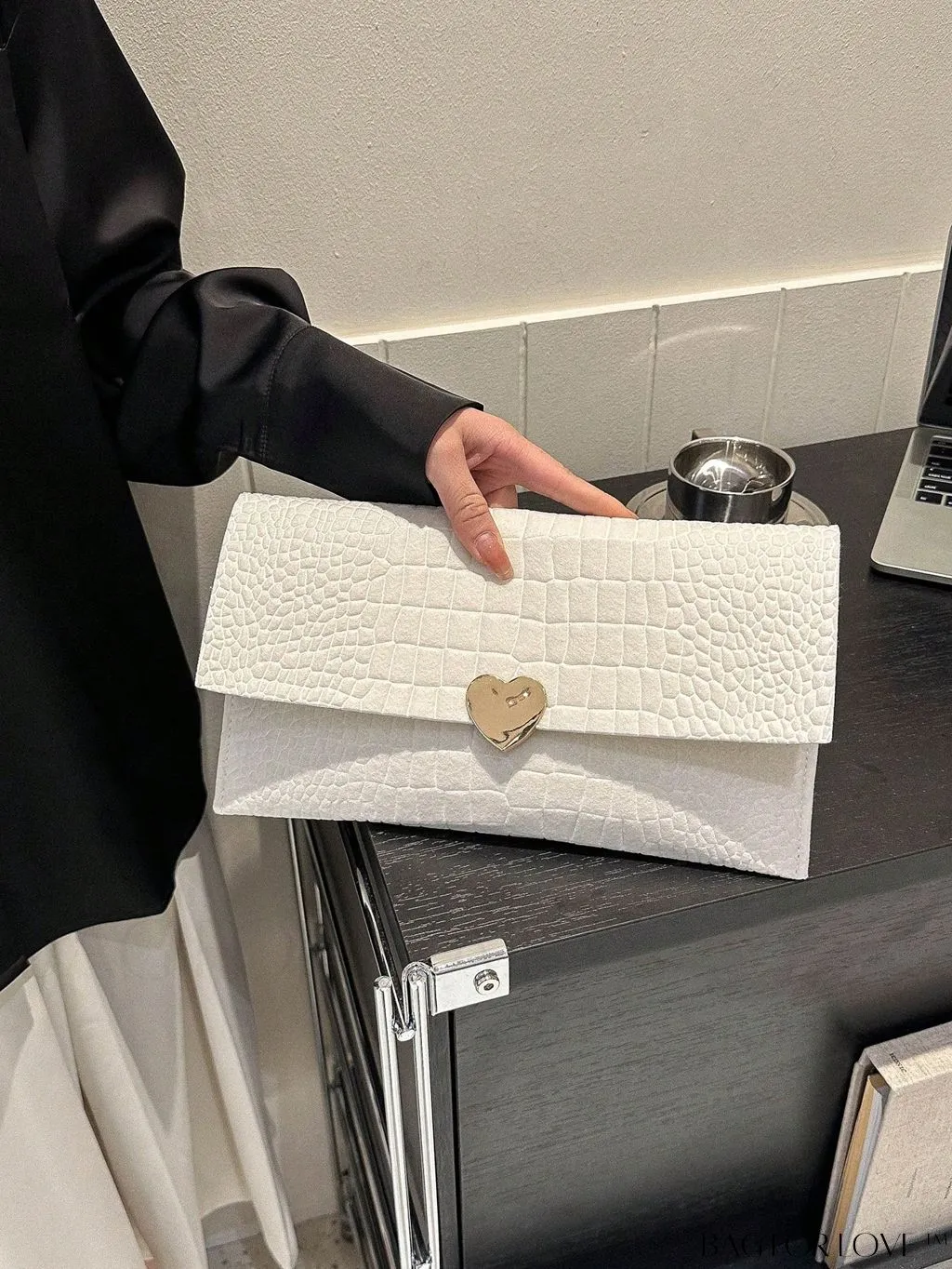BagForLove - Heart Decor Embossed Envelope Bag with Intricate Detailing