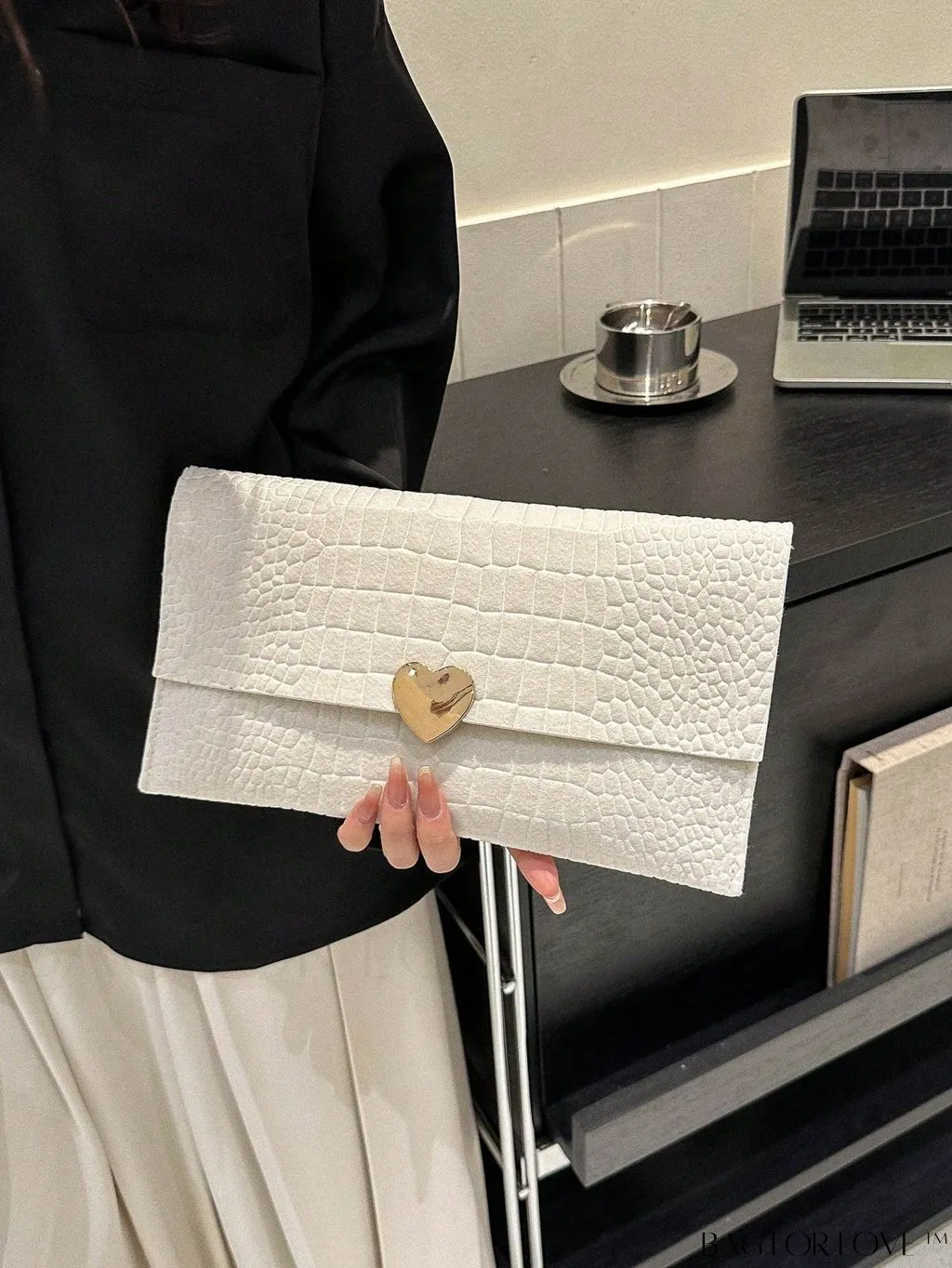 BagForLove - Heart Decor Embossed Envelope Bag with Intricate Detailing