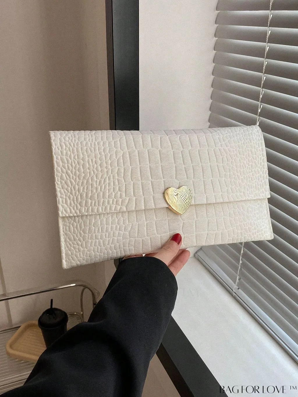 BagForLove - Heart Decor Embossed Envelope Bag with Intricate Detailing