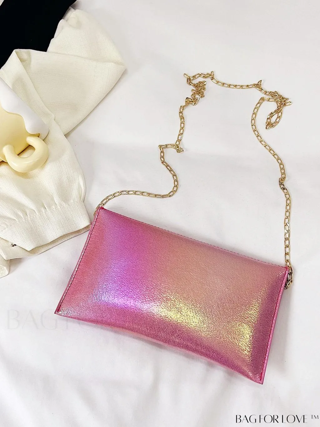 BagForLove - Metal Chain Envelope Clutch: Versatile and Elegant Shoulder Bag