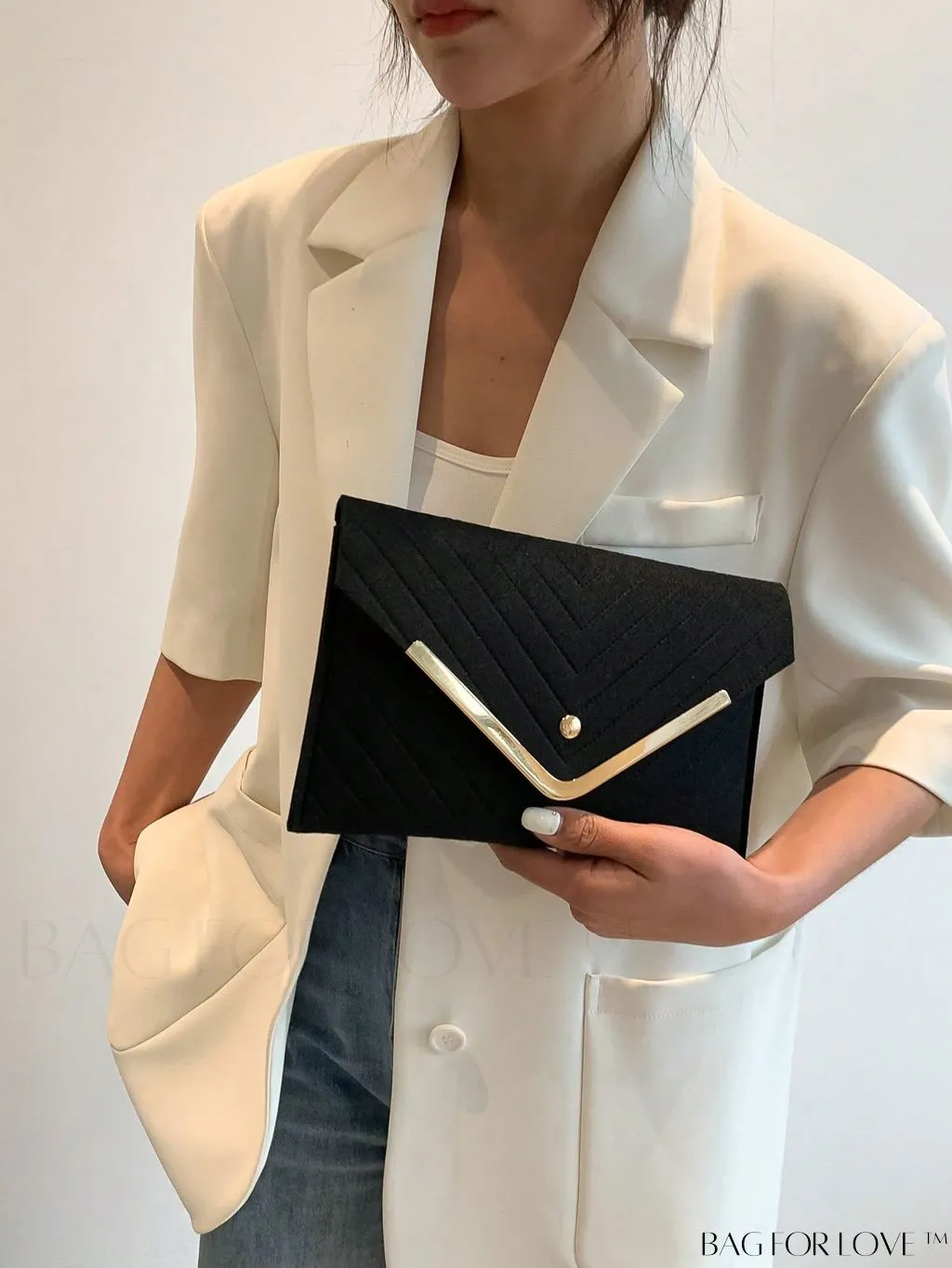 BagForLove - Metal-Embellished Chevron Envelope Bag in Polyester