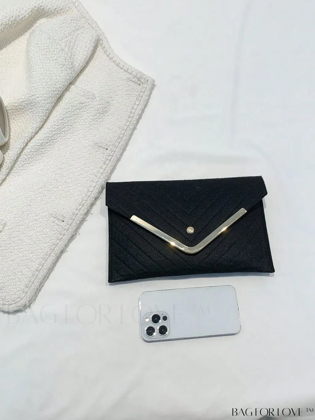 BagForLove - Metal-Embellished Chevron Envelope Bag in Polyester