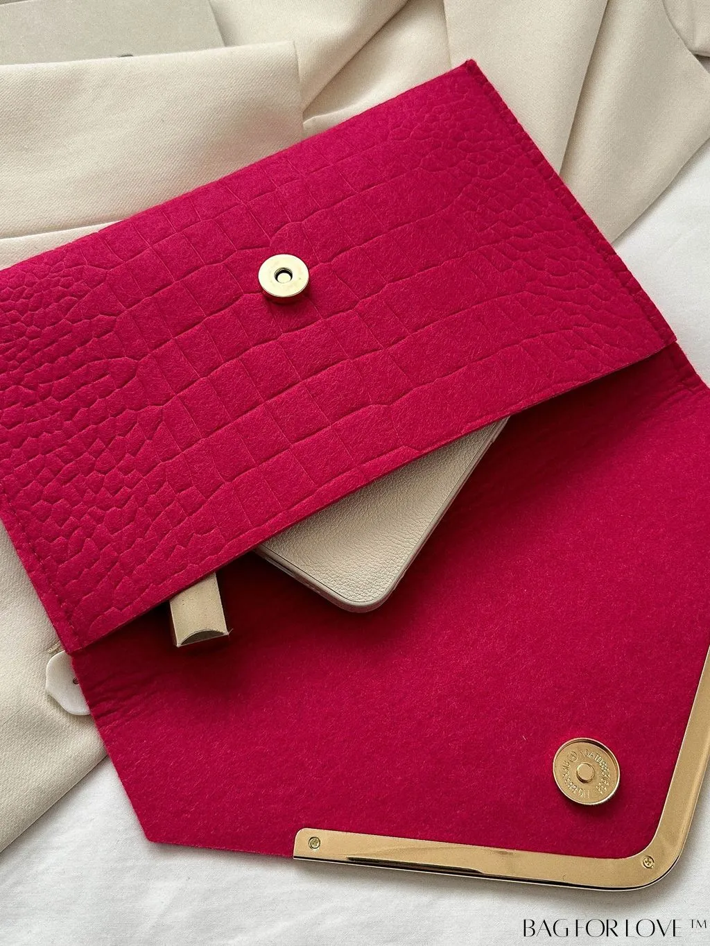 BagForLove - Metal Embellished Crocodile-Embossed Medium Envelope Bag