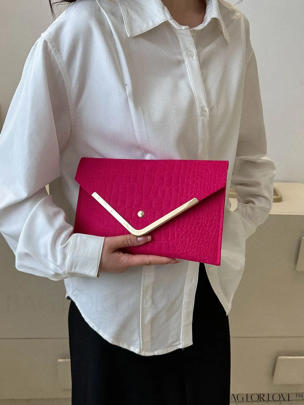 BagForLove - Metal Embellished Crocodile-Embossed Medium Envelope Bag