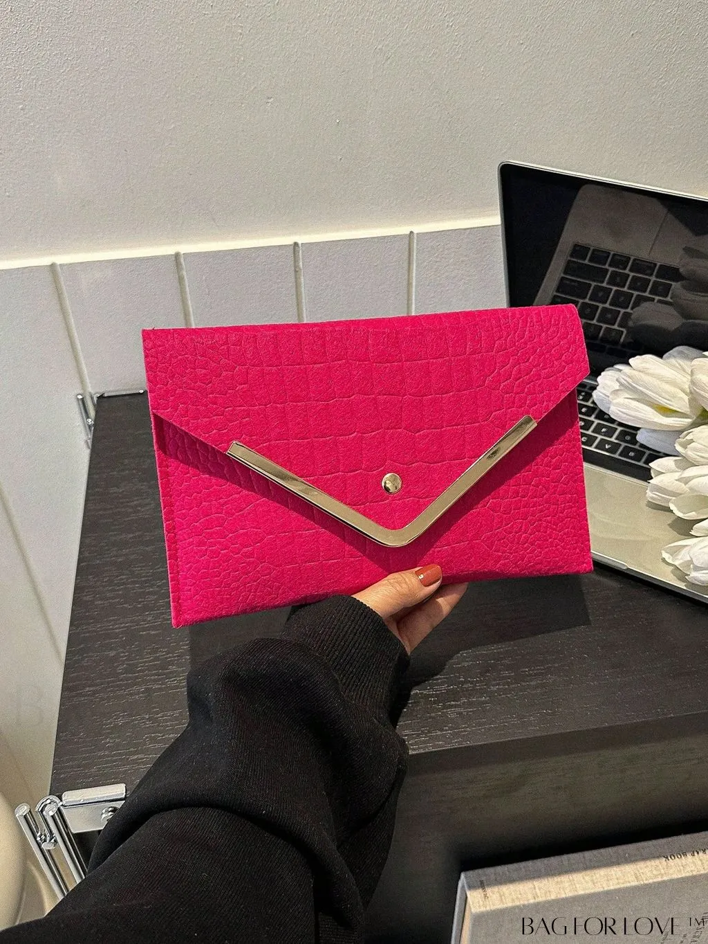 BagForLove - Metal Embellished Crocodile-Embossed Medium Envelope Bag