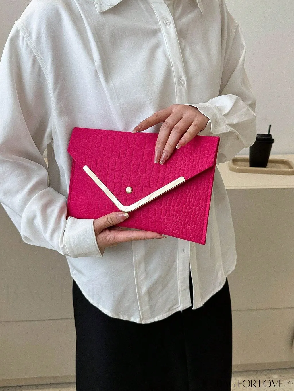 BagForLove - Metal Embellished Crocodile-Embossed Medium Envelope Bag