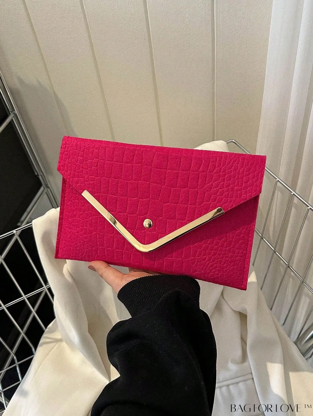 BagForLove - Metal Embellished Crocodile-Embossed Medium Envelope Bag