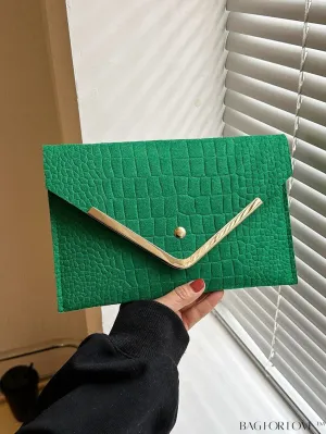 BagForLove - Metal Embellished Crocodile-Embossed Medium Envelope Bag