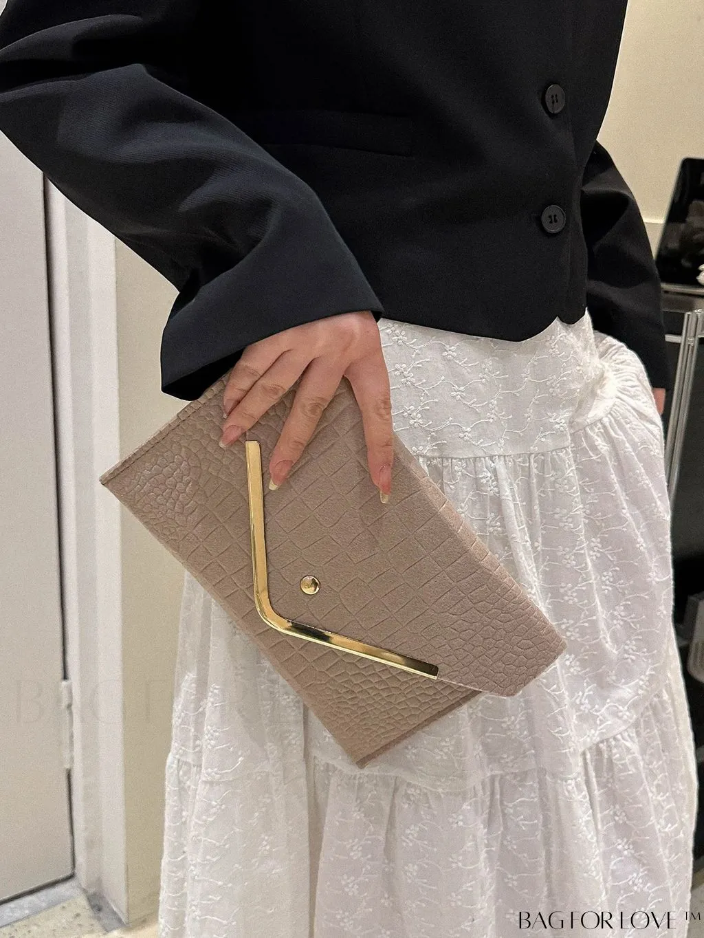 BagForLove - Metal Embellished Crocodile-Embossed Medium Envelope Bag