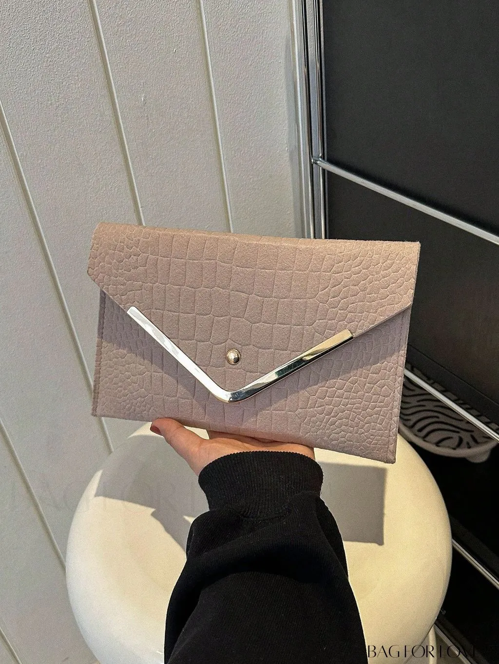 BagForLove - Metal Embellished Crocodile-Embossed Medium Envelope Bag