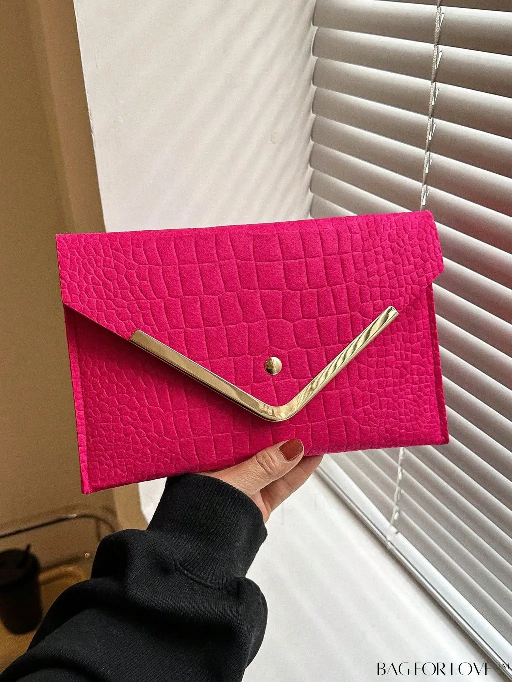 BagForLove - Metal Embellished Crocodile-Embossed Medium Envelope Bag