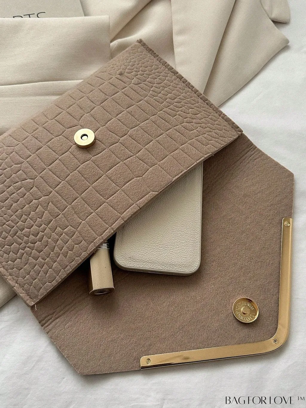 BagForLove - Metal Embellished Crocodile-Embossed Medium Envelope Bag