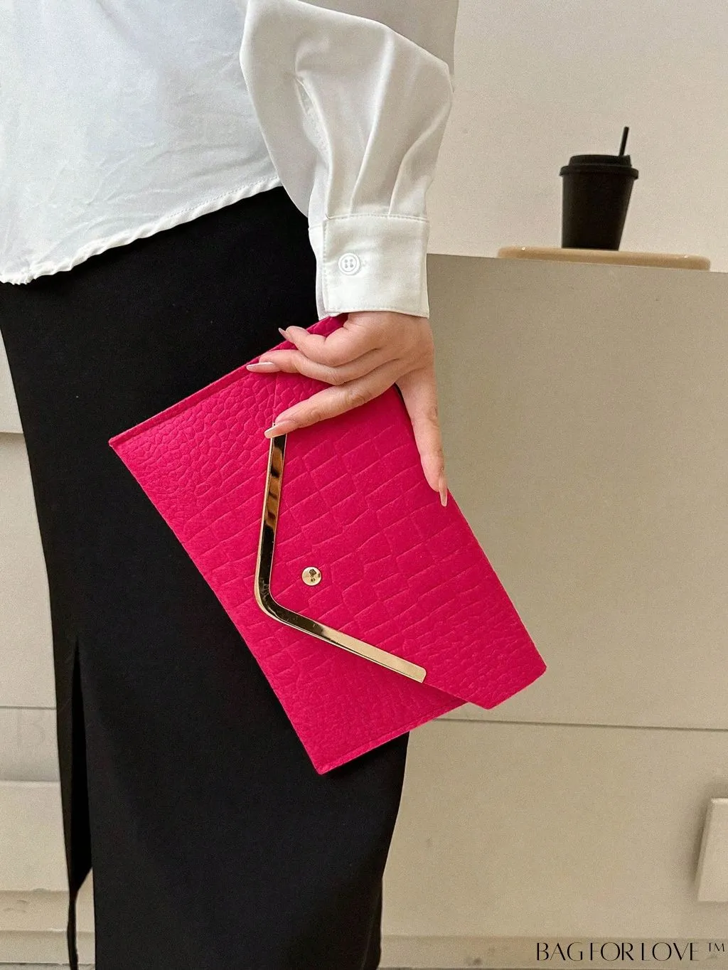 BagForLove - Metal Embellished Crocodile-Embossed Medium Envelope Bag