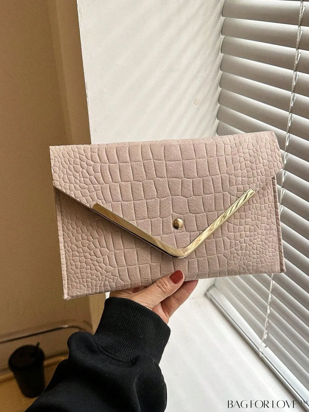 BagForLove - Metal Embellished Crocodile-Embossed Medium Envelope Bag