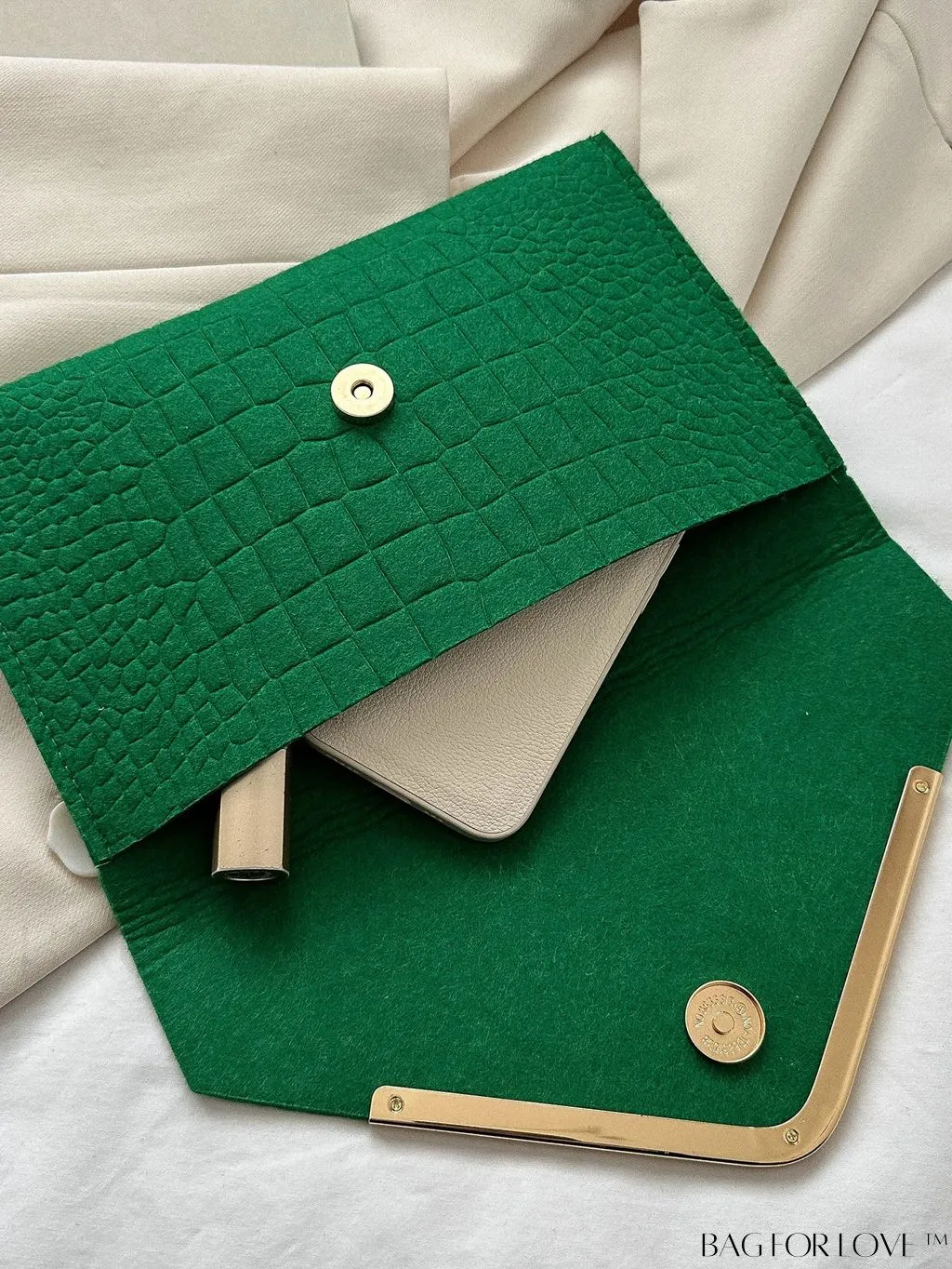 BagForLove - Metal Embellished Crocodile-Embossed Medium Envelope Bag