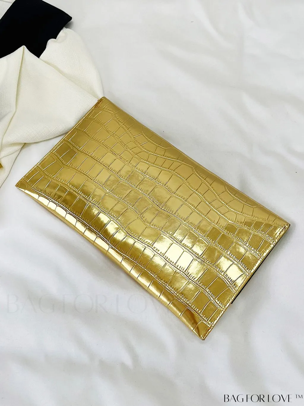 BagForLove - Metallic Crocodile Embossed Envelope Bag with Flap Design