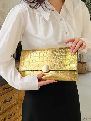 BagForLove - Metallic Crocodile Embossed Envelope Bag with Flap Design