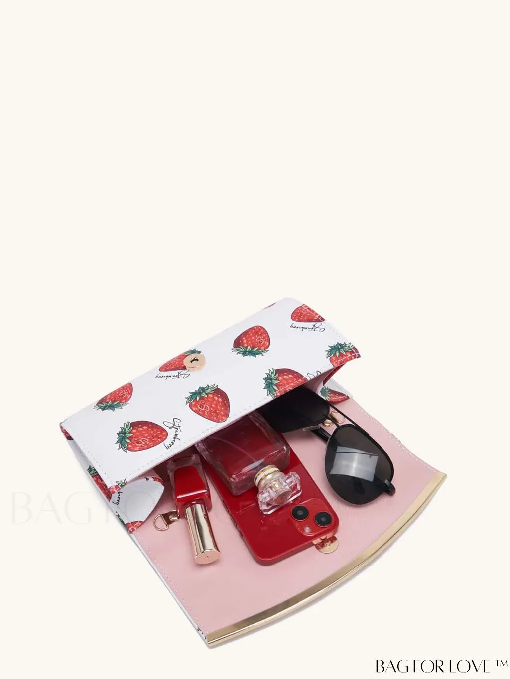 BagForLove - Strawberry Flap Clutch Purse: Chic Design with Chain Strap