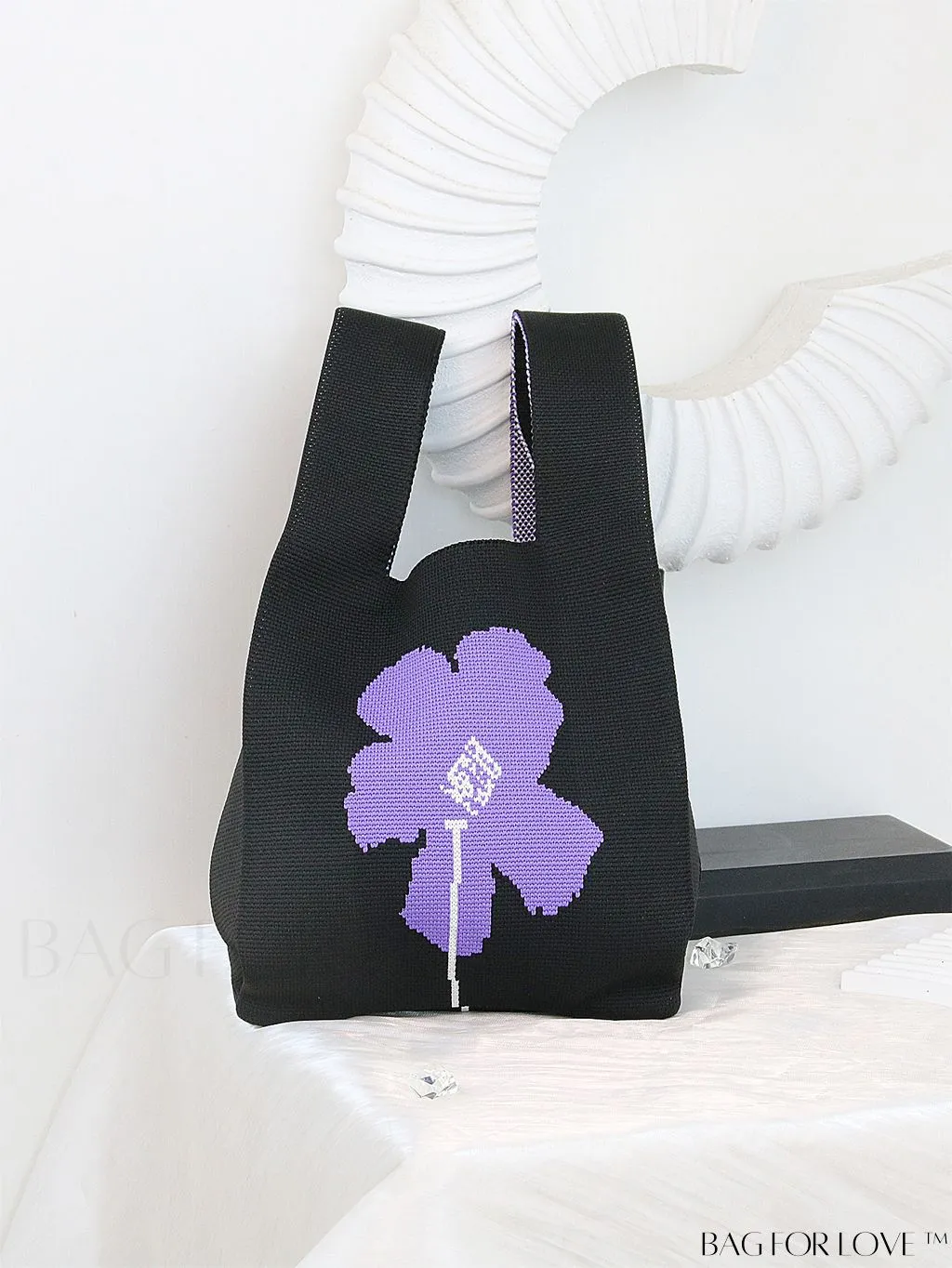 BagForLove - Stylish Color-Blocked Crocheted Tote Bag with Flower Pattern, Perfect for Vacation