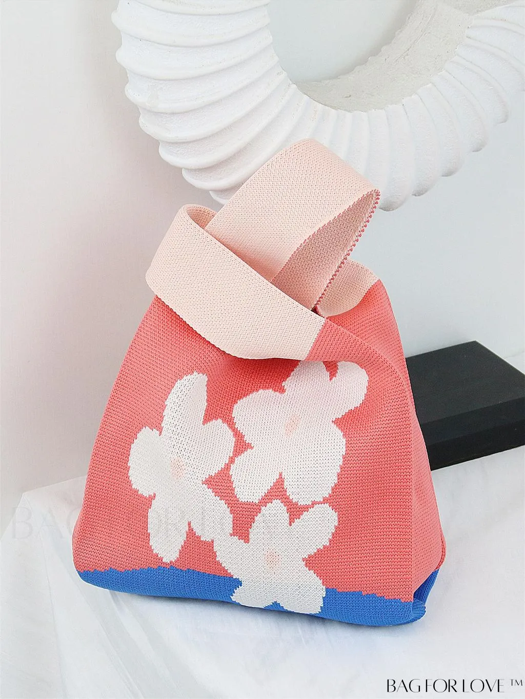 BagForLove - Stylish Color-Blocked Crocheted Tote Bag with Flower Pattern, Perfect for Vacation