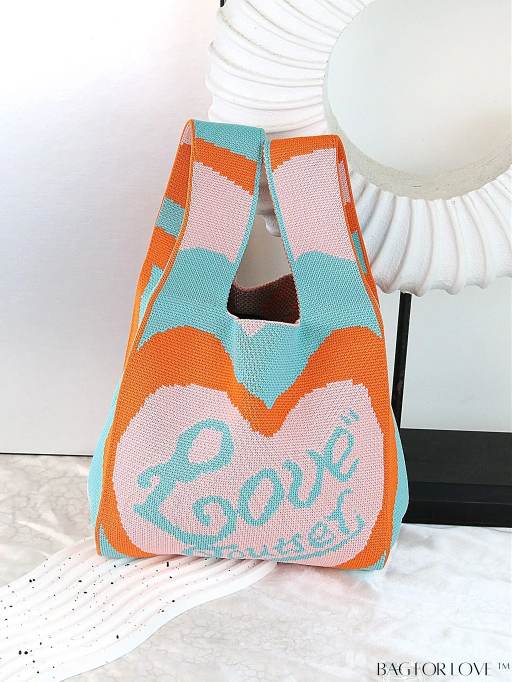 BagForLove - Stylish Color-Blocked Crocheted Tote Bag with Flower Pattern, Perfect for Vacation