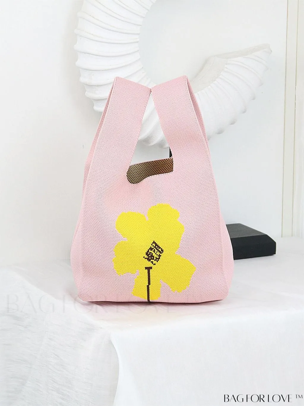 BagForLove - Stylish Color-Blocked Crocheted Tote Bag with Flower Pattern, Perfect for Vacation