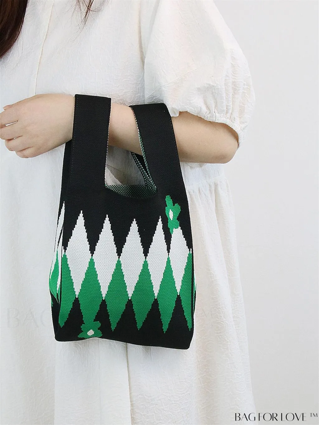 BagForLove - Stylish Color-Blocked Crocheted Tote Bag with Flower Pattern, Perfect for Vacation