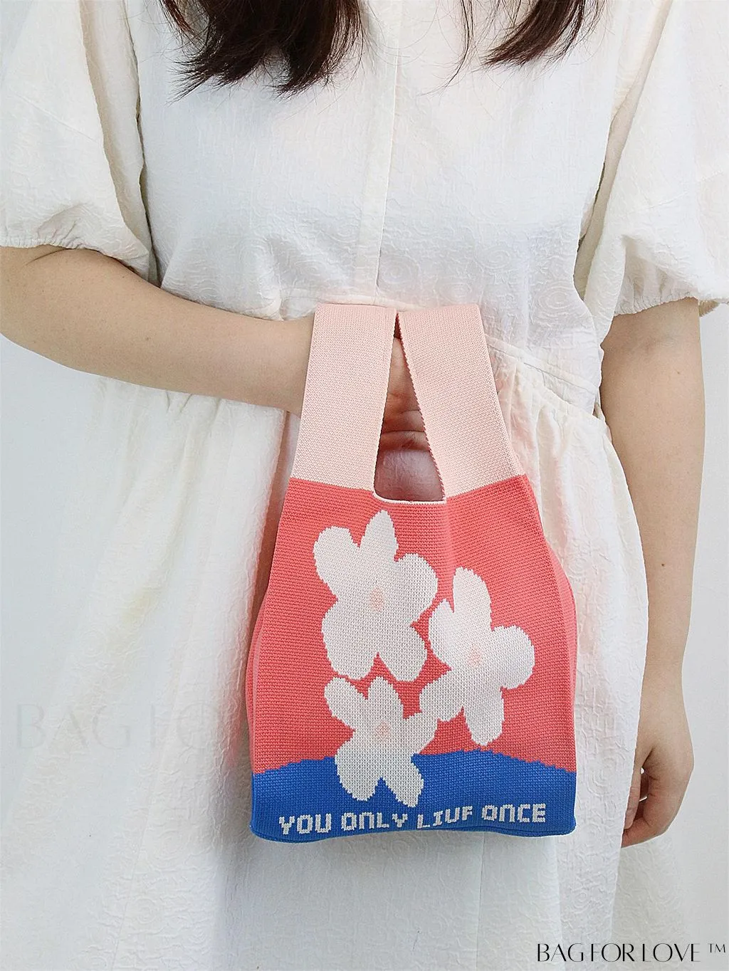 BagForLove - Stylish Color-Blocked Crocheted Tote Bag with Flower Pattern, Perfect for Vacation