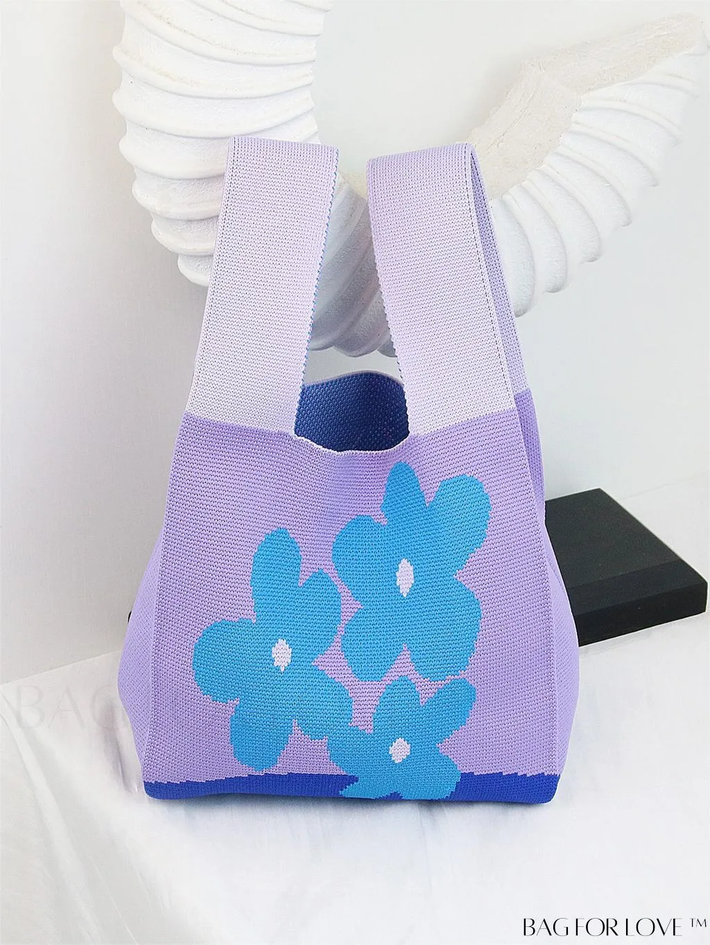 BagForLove - Stylish Color-Blocked Crocheted Tote Bag with Flower Pattern, Perfect for Vacation