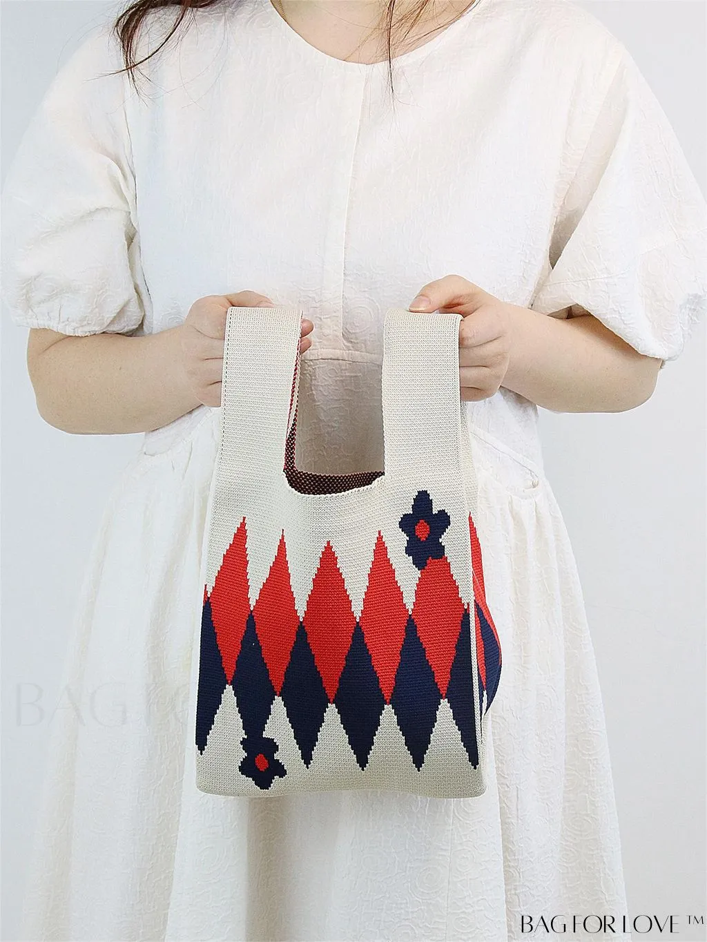 BagForLove - Stylish Color-Blocked Crocheted Tote Bag with Flower Pattern, Perfect for Vacation