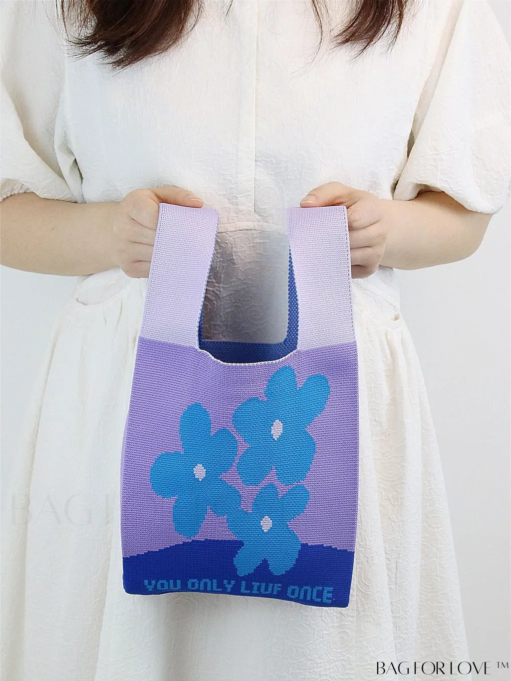 BagForLove - Stylish Color-Blocked Crocheted Tote Bag with Flower Pattern, Perfect for Vacation
