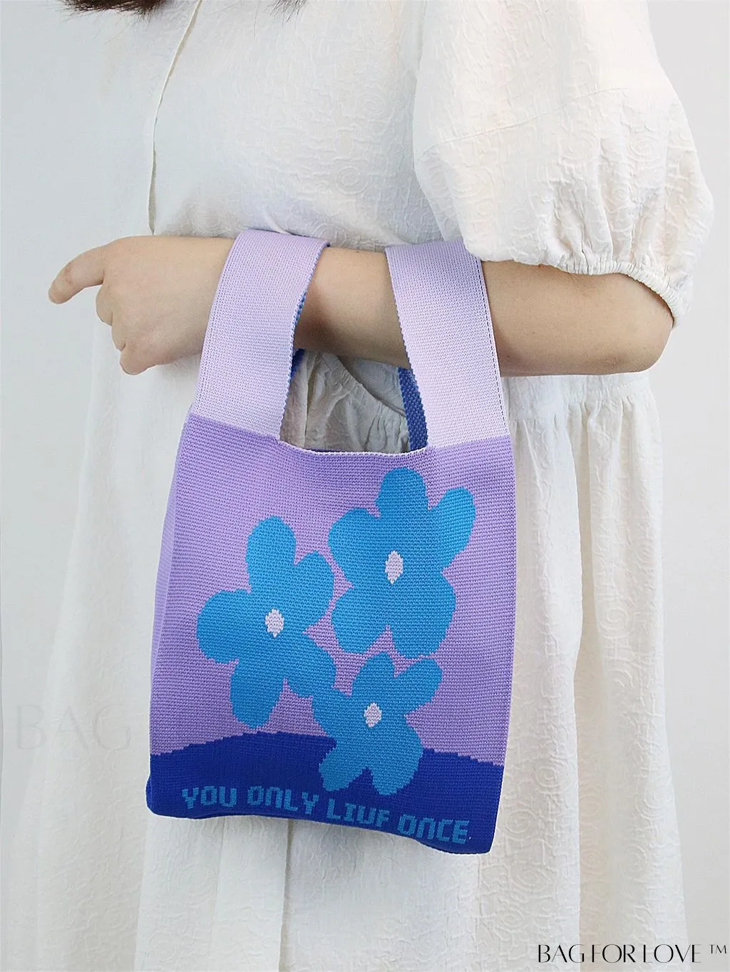 BagForLove - Stylish Color-Blocked Crocheted Tote Bag with Flower Pattern, Perfect for Vacation