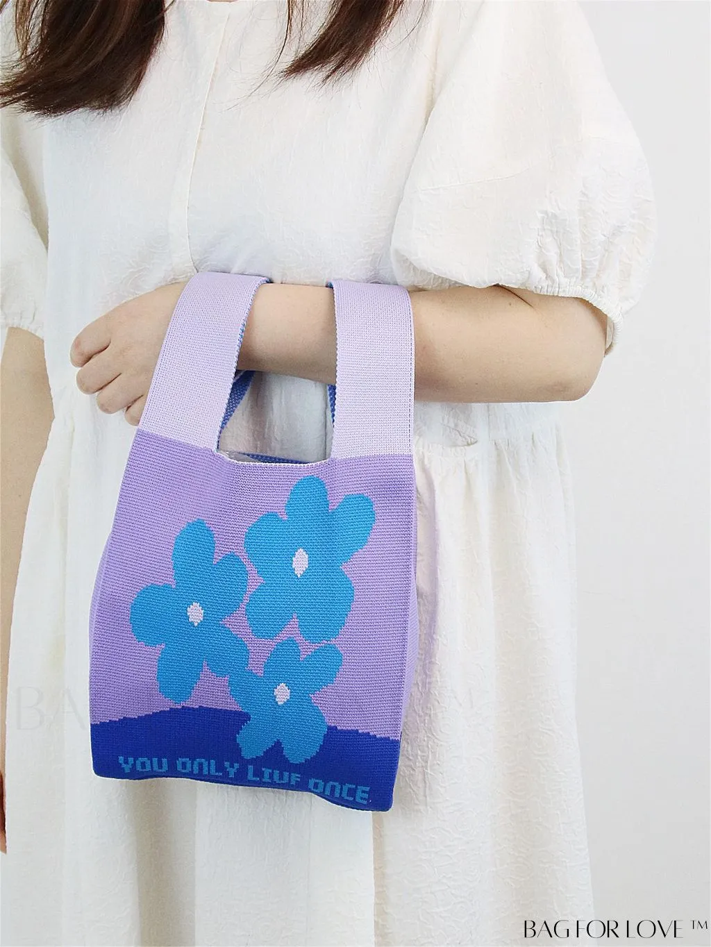 BagForLove - Stylish Color-Blocked Crocheted Tote Bag with Flower Pattern, Perfect for Vacation