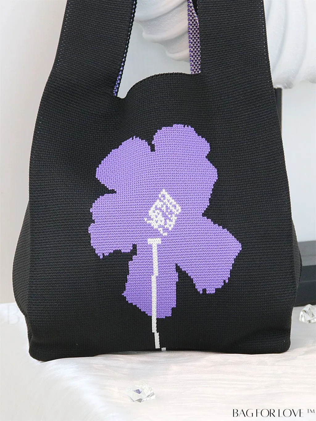 BagForLove - Stylish Color-Blocked Crocheted Tote Bag with Flower Pattern, Perfect for Vacation