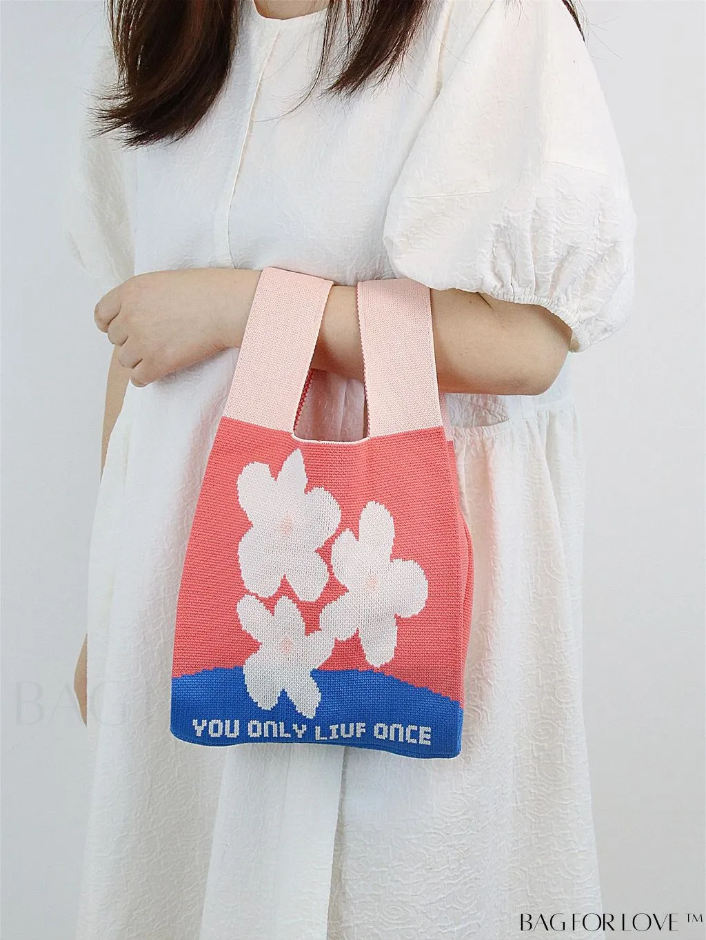 BagForLove - Stylish Color-Blocked Crocheted Tote Bag with Flower Pattern, Perfect for Vacation