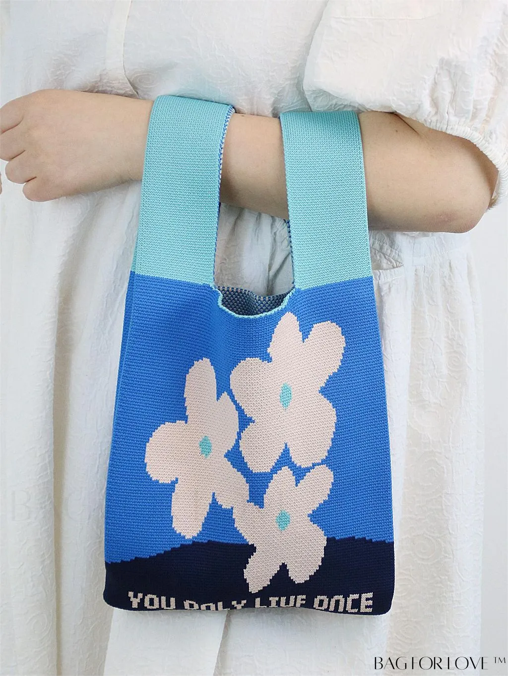 BagForLove - Stylish Color-Blocked Crocheted Tote Bag with Flower Pattern, Perfect for Vacation