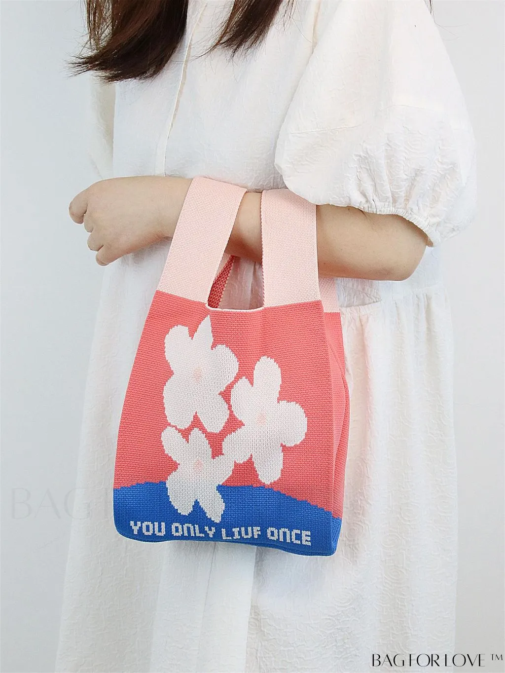 BagForLove - Stylish Color-Blocked Crocheted Tote Bag with Flower Pattern, Perfect for Vacation