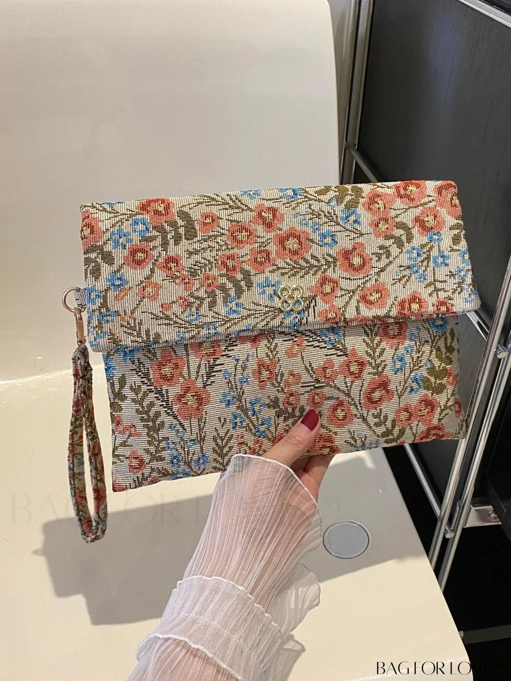 BagForLove - Stylish Floral Embroidered Clutch with Handle - Versatile and Fashionable for Women