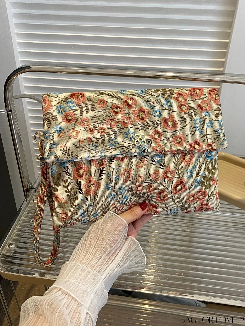 BagForLove - Stylish Floral Embroidered Clutch with Handle - Versatile and Fashionable for Women