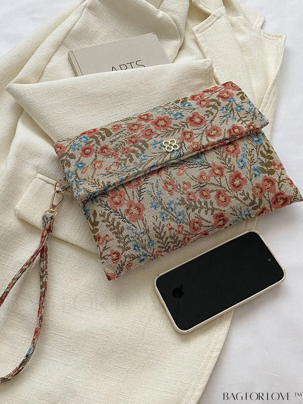 BagForLove - Stylish Floral Embroidered Clutch with Handle - Versatile and Fashionable for Women