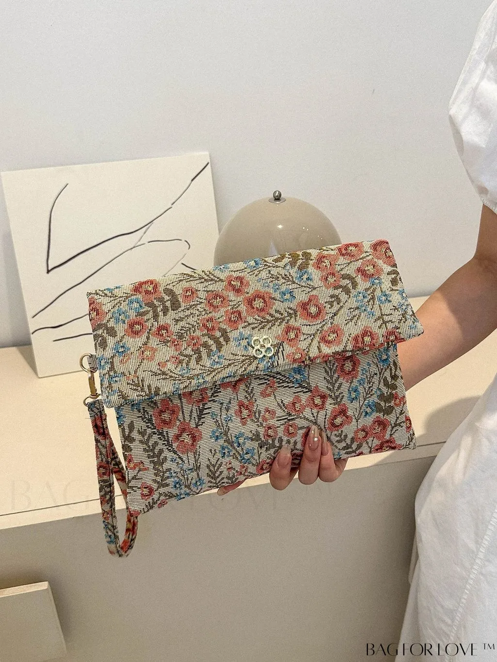 BagForLove - Stylish Floral Embroidered Clutch with Handle - Versatile and Fashionable for Women