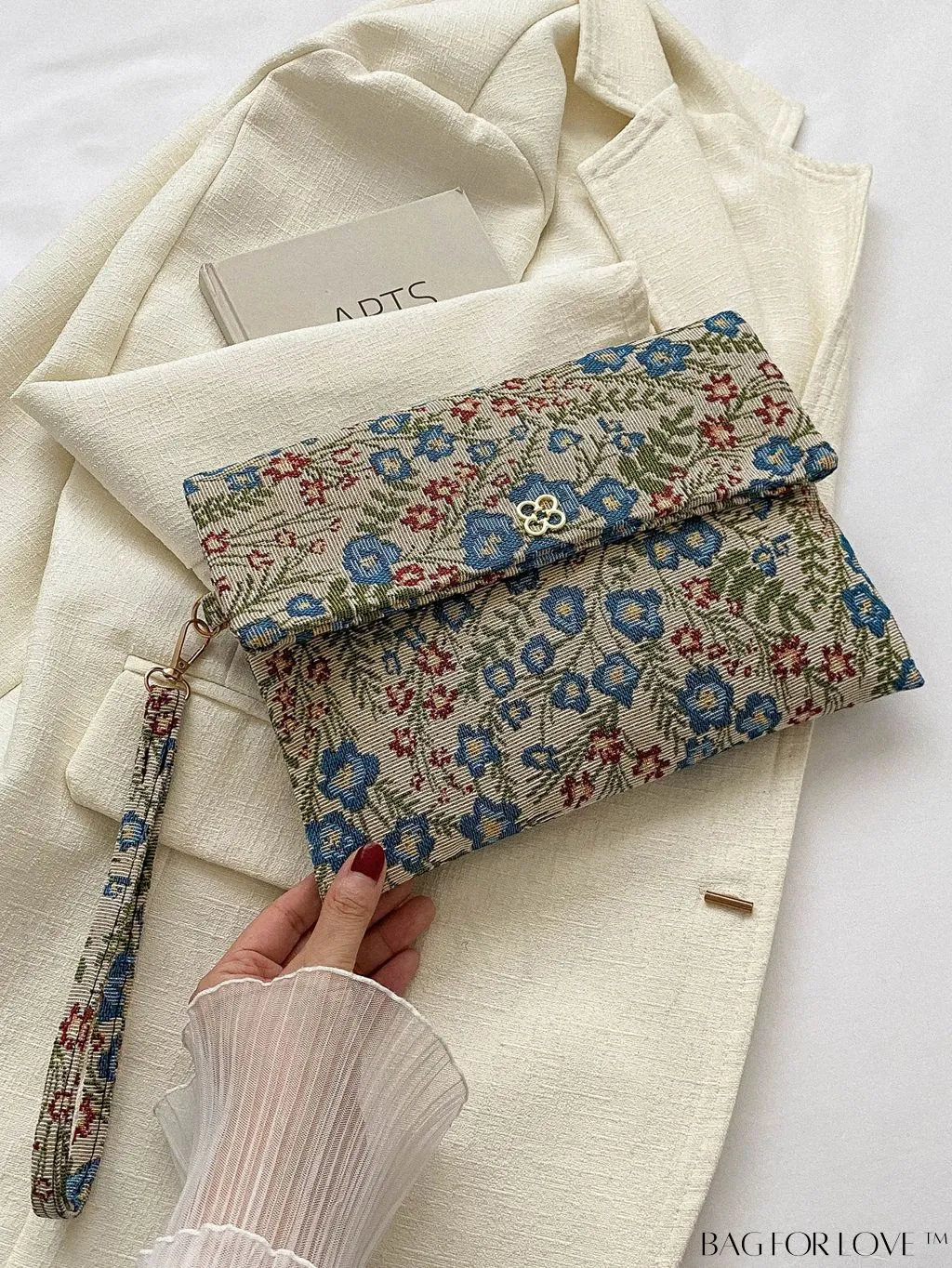 BagForLove - Stylish Floral Embroidered Clutch with Handle - Versatile and Fashionable for Women
