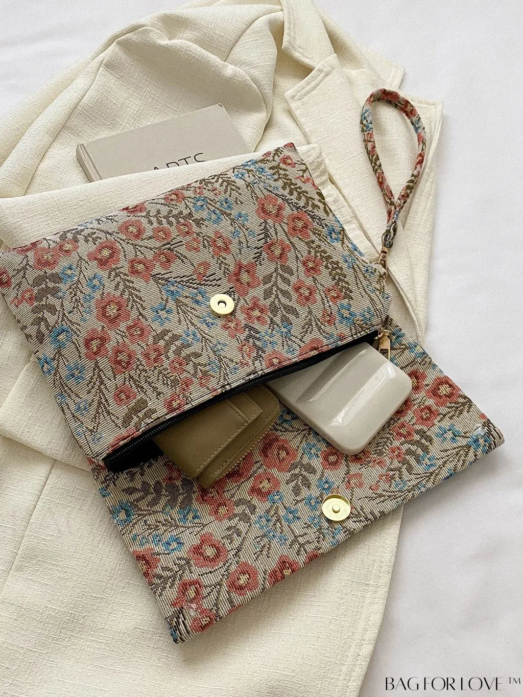 BagForLove - Stylish Floral Embroidered Clutch with Handle - Versatile and Fashionable for Women
