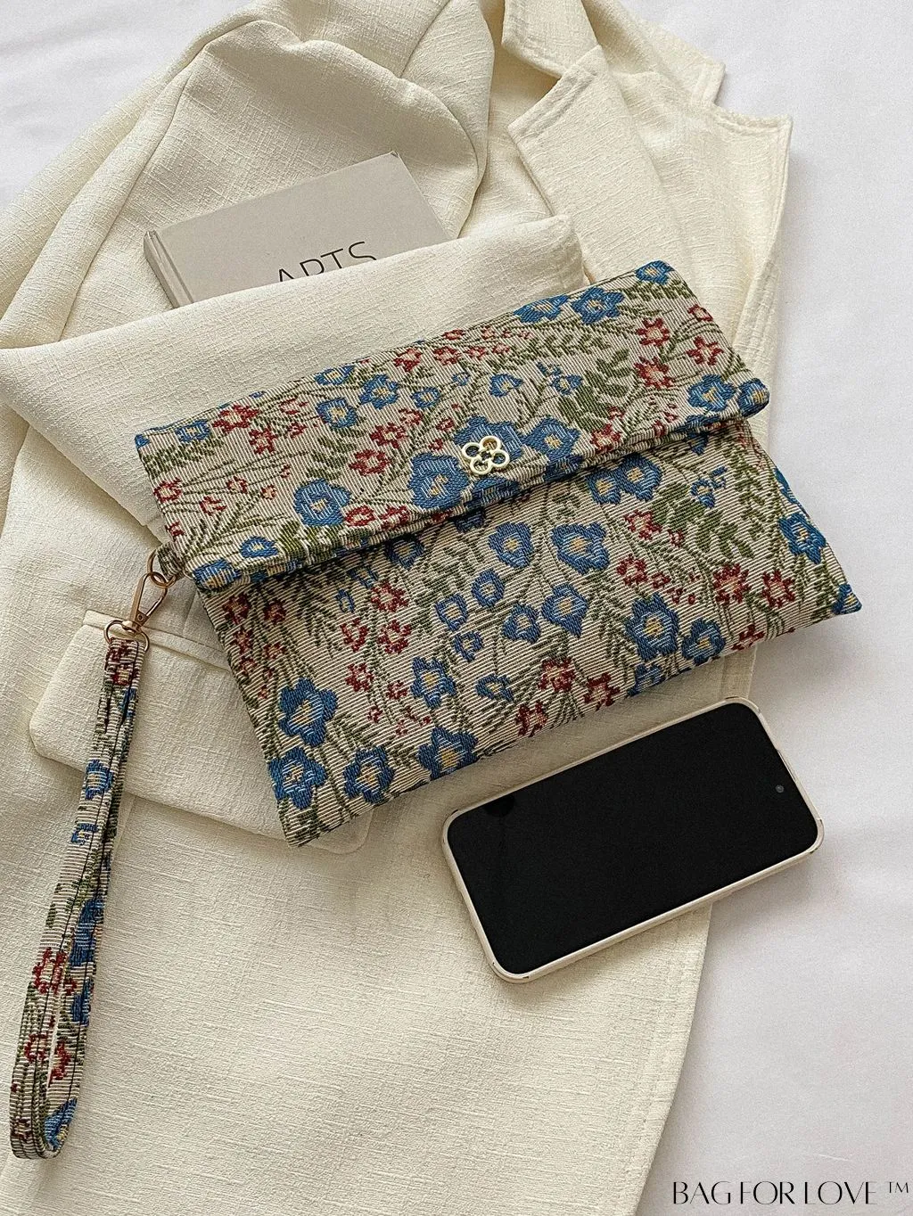 BagForLove - Stylish Floral Embroidered Clutch with Handle - Versatile and Fashionable for Women