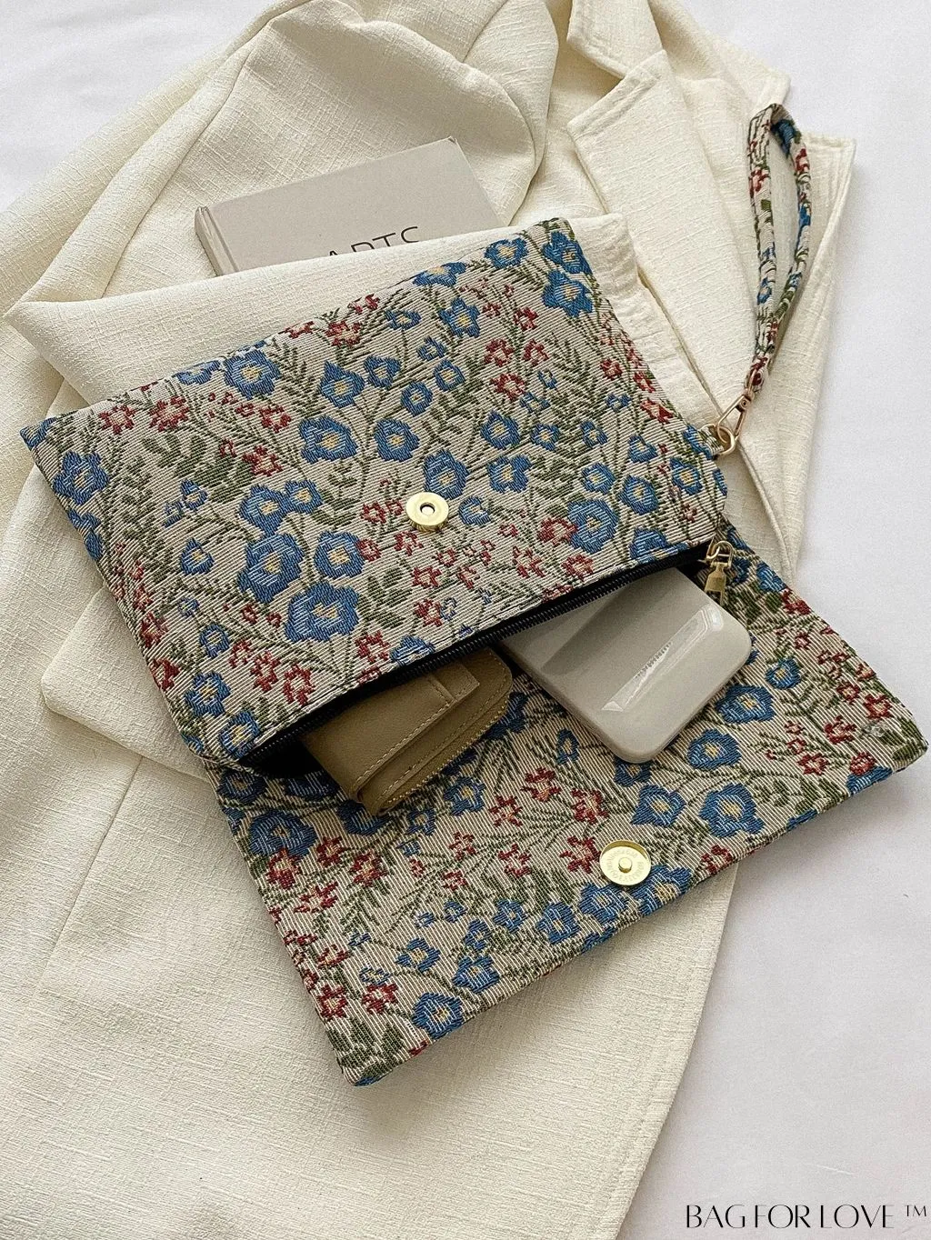 BagForLove - Stylish Floral Embroidered Clutch with Handle - Versatile and Fashionable for Women