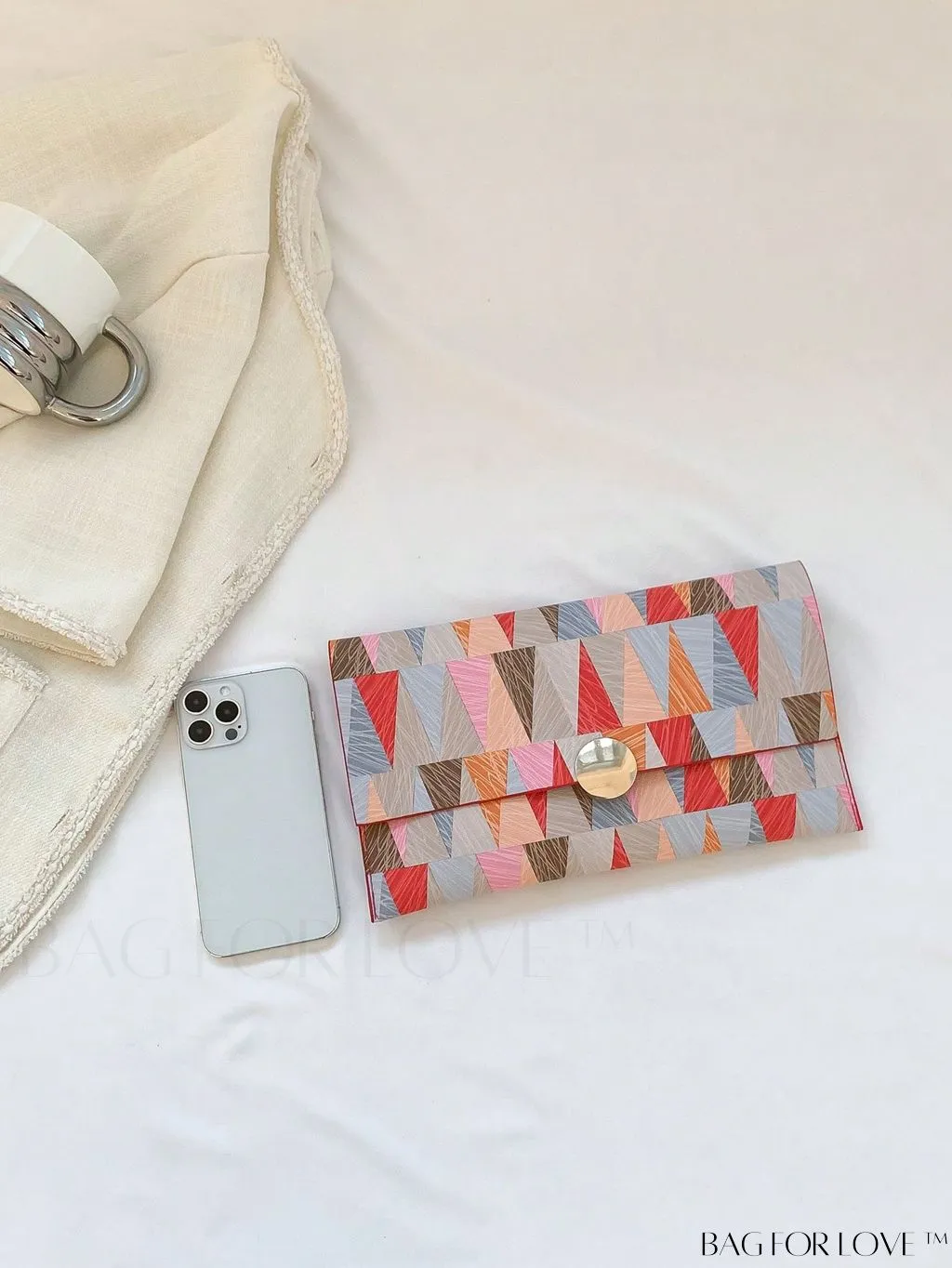 BagForLove - Stylish Metal-Decorated Geometric Envelope Clutch Bag for Everyday Use