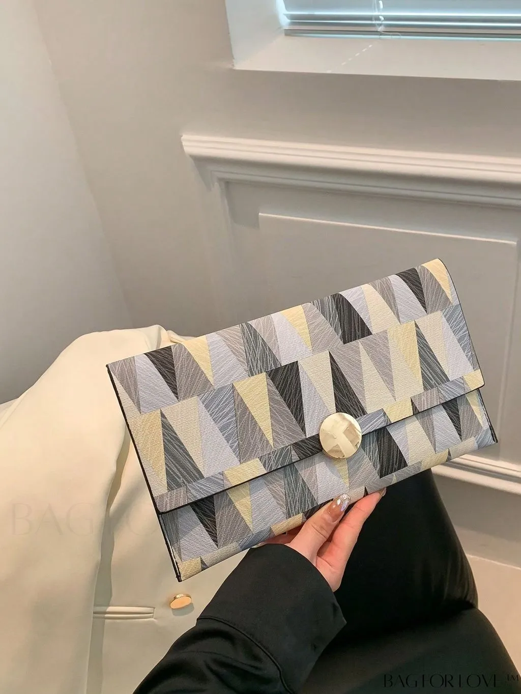 BagForLove - Stylish Metal-Decorated Geometric Envelope Clutch Bag for Everyday Use