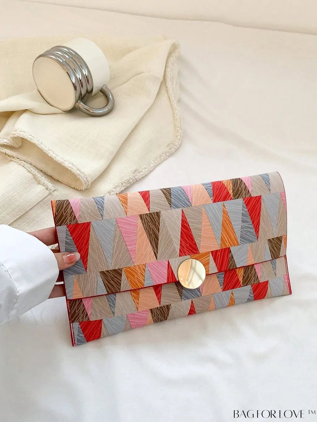 BagForLove - Stylish Metal-Decorated Geometric Envelope Clutch Bag for Everyday Use