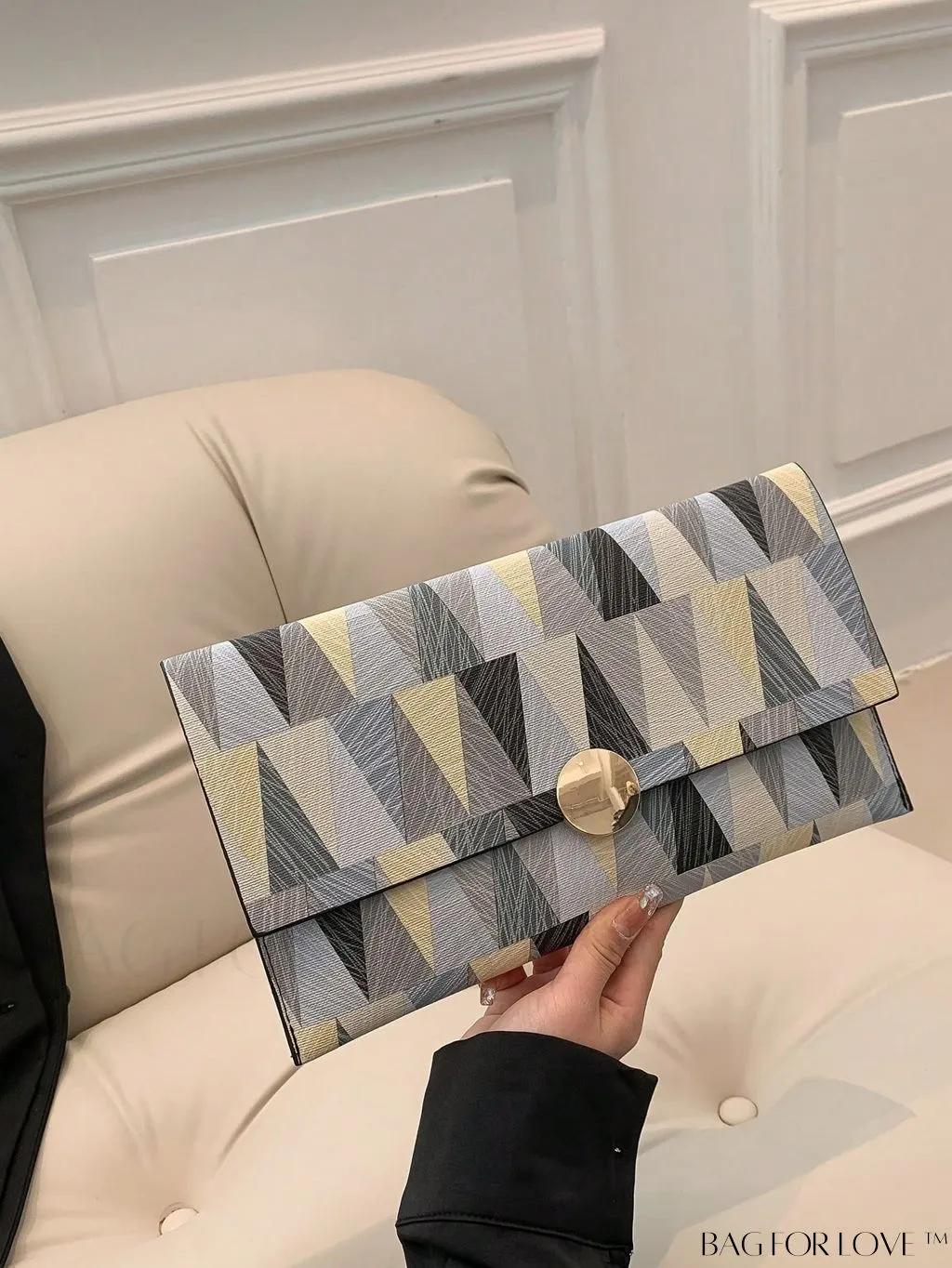 BagForLove - Stylish Metal-Decorated Geometric Envelope Clutch Bag for Everyday Use