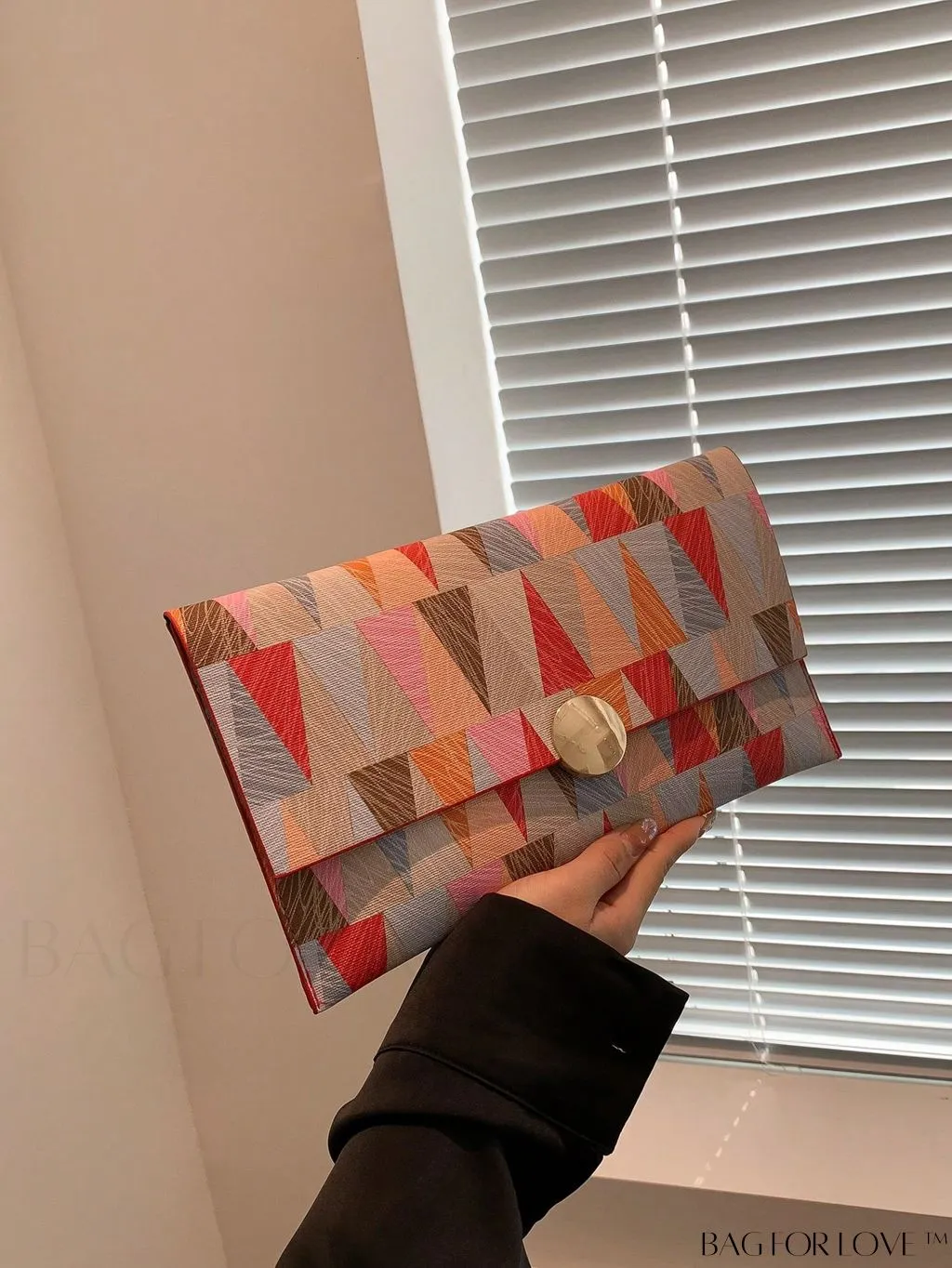 BagForLove - Stylish Metal-Decorated Geometric Envelope Clutch Bag for Everyday Use